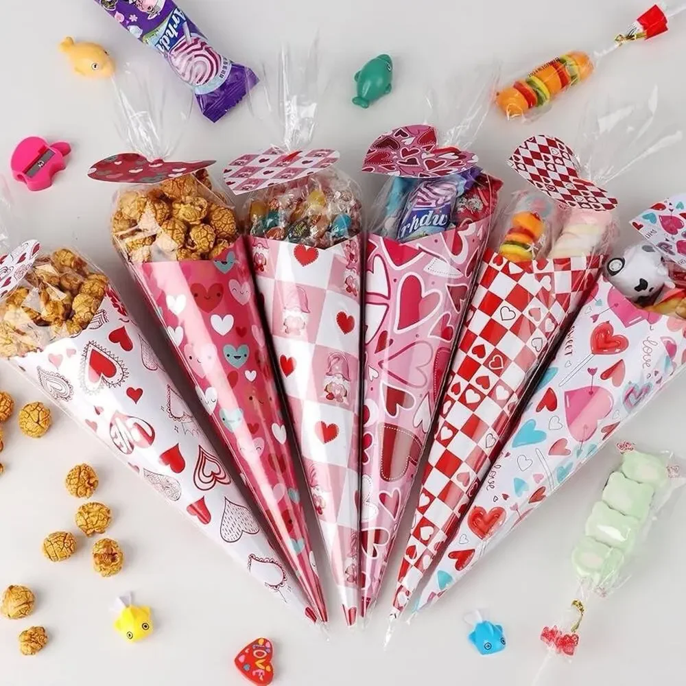 Valentine’s Day DIY Craft Gift Kit for Kids – 60 Pack Cone-Shaped Treat Red